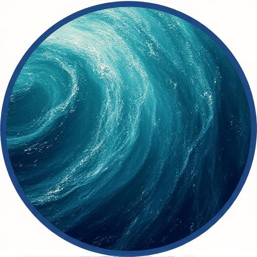 Top-down view of ocean currents swirling.